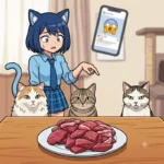 【無言の圧】マグロを準備した瞬間に『行儀よく着席』する3匹の猫！視線と圧が強すぎて笑うしかないｗｗ🐟